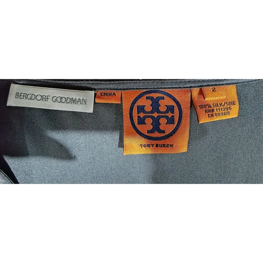 Tory‎ Burch Silk Sleeveless Tie Waist Top Charcoal Grey Bergdorf Goodman Size 2